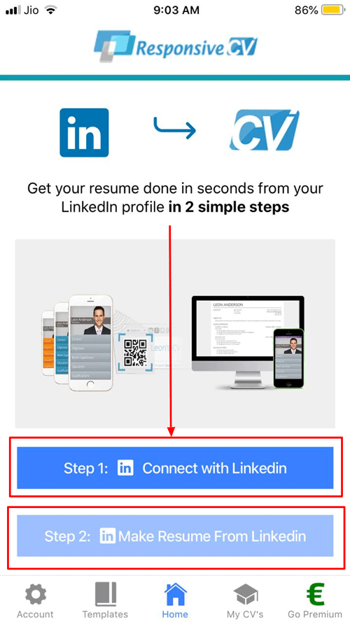 Responsive CV application workflow