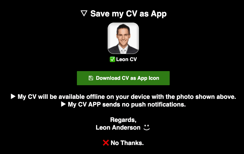 Auto prompt recipient to save CV as App