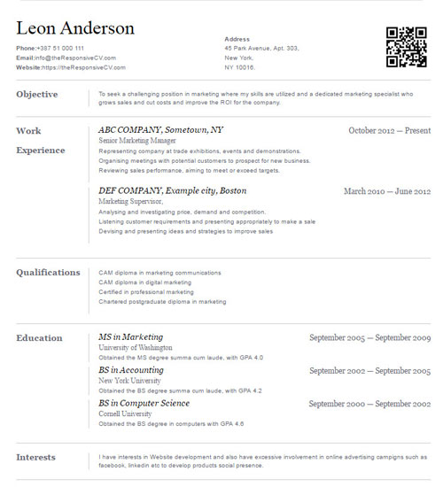 online cv builder with free mobile resume and qr code