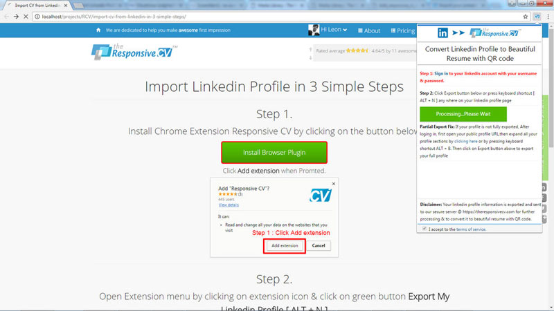 Import Linked in profile through chrome extension step1