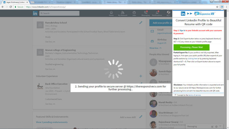 Import Linked in profile through chrome extension step3