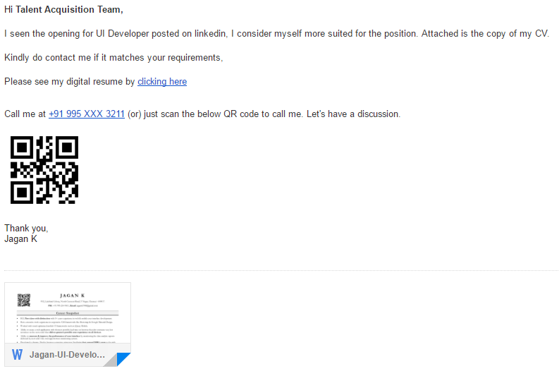 Email Body when sending resume cv