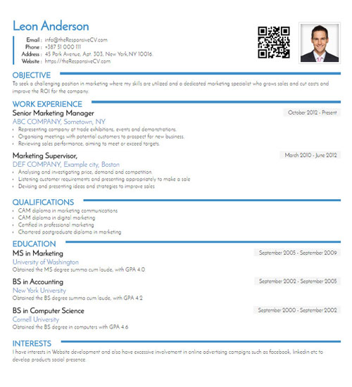 QR Code on Resume template