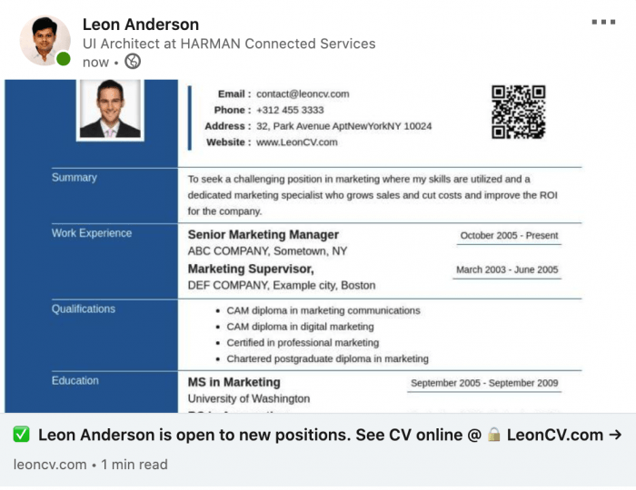 how to add linkedin id in cv