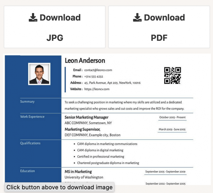 Download resume as JPG