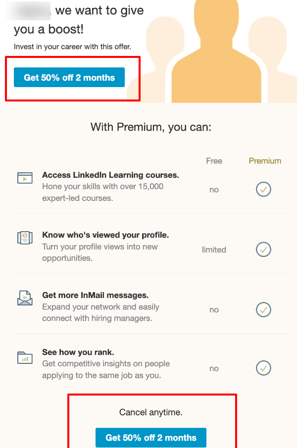 Linkedin premium promotion.