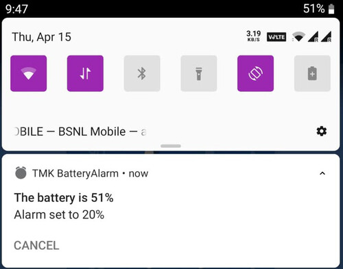 Battery alarm app demo